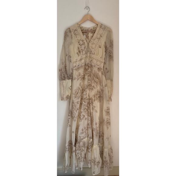 Gunne Sax Vintage 1970's Cottagecore Floral Crochet Boho Maxi Dress - Picture 2 of 14